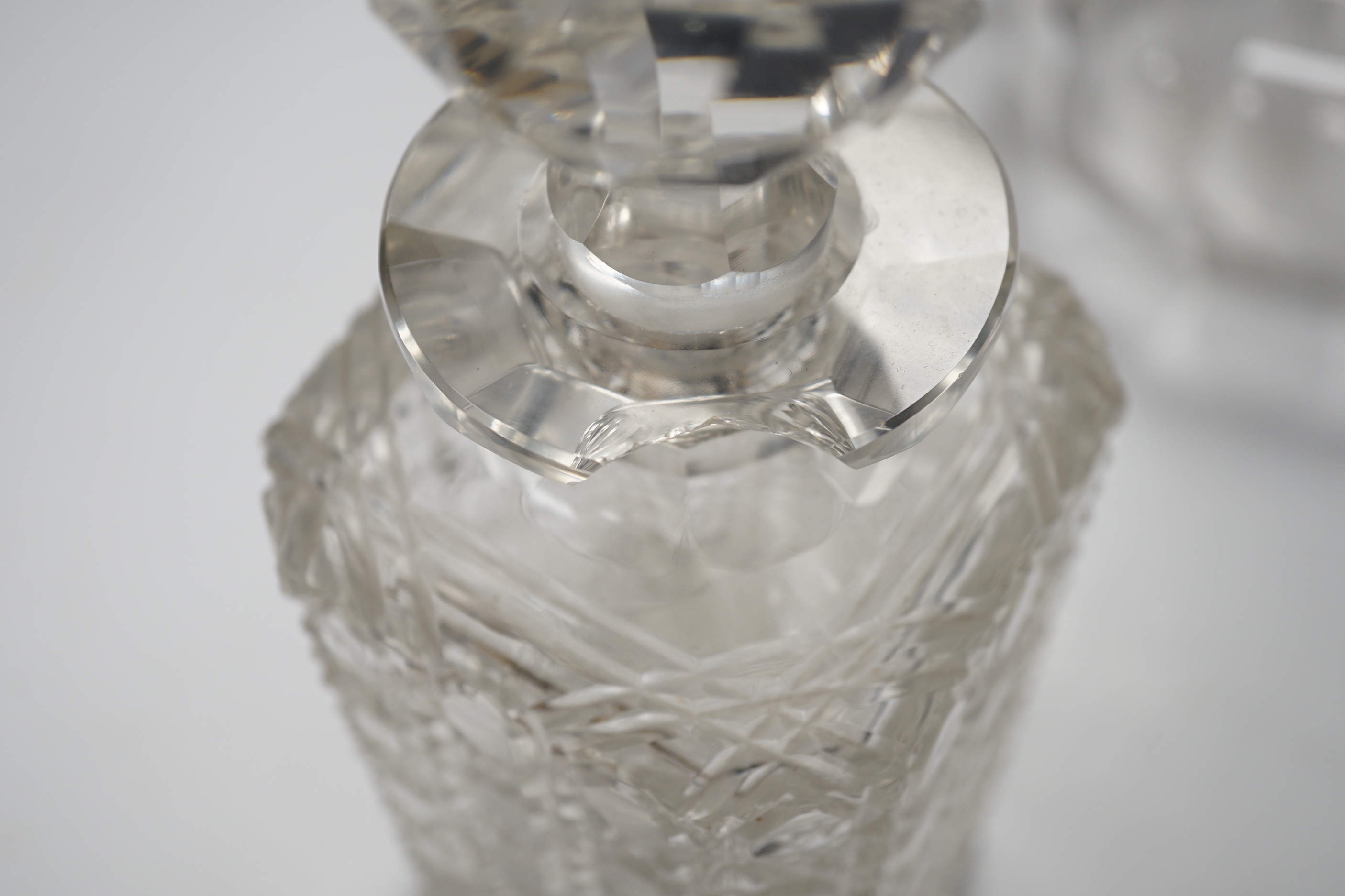 Seven cut glass decanters and stoppers and other cut glass, tallest decanter 26cm high including stopper